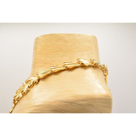 Fernando Originals Collar Necklace Leaf Chunky Brushed Gold Chain FO Signed A20 - Picture 10 of 12